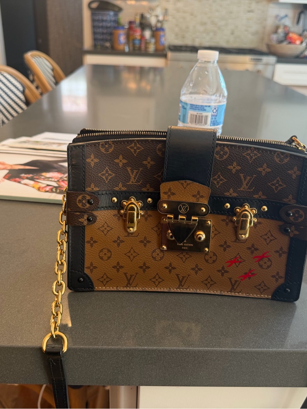 Louis Vuitton Reverse Monogram Petite Malle Trunk Shoulder Bag in Brown